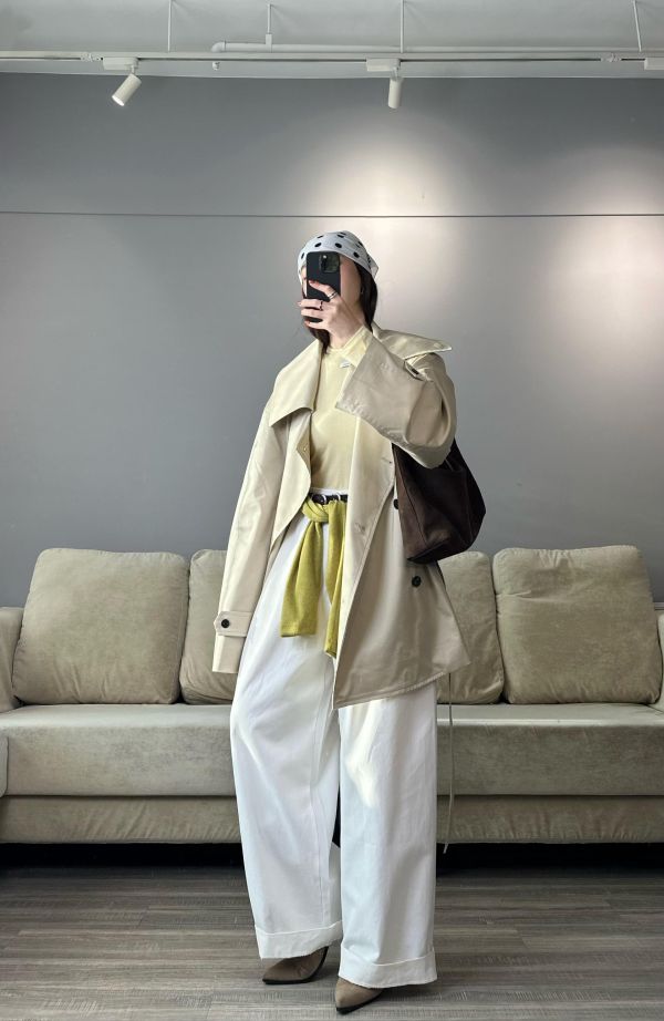 H15 *現貨 時髦人的歐美兩穿下繫帶風衣(卡其） 