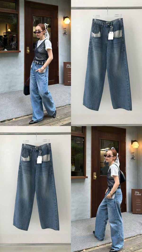 J03 小時髦 口袋拼接牛仔褲(S/M) 