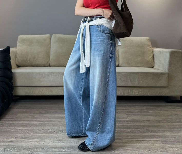 JP15 闆娘最愛 版型刷色完美斜壓線長腿牛仔褲(S/M) 