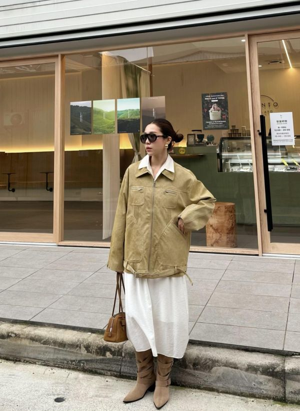 H18 *現貨 細節滿滿 前拉鍊壓線霧面皮革外套(圖片色) 