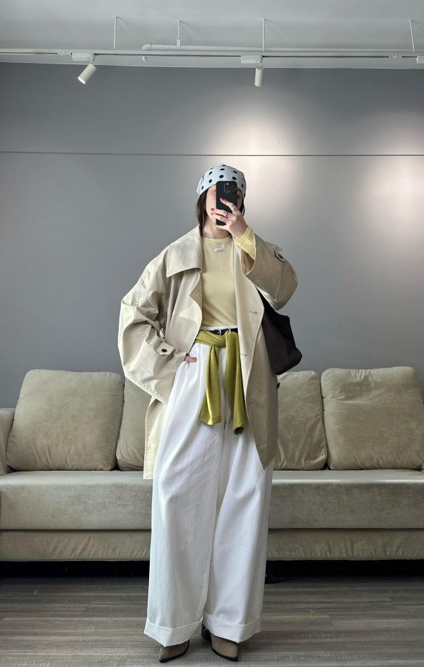 H15 *現貨 時髦人的歐美兩穿下繫帶風衣(卡其） 