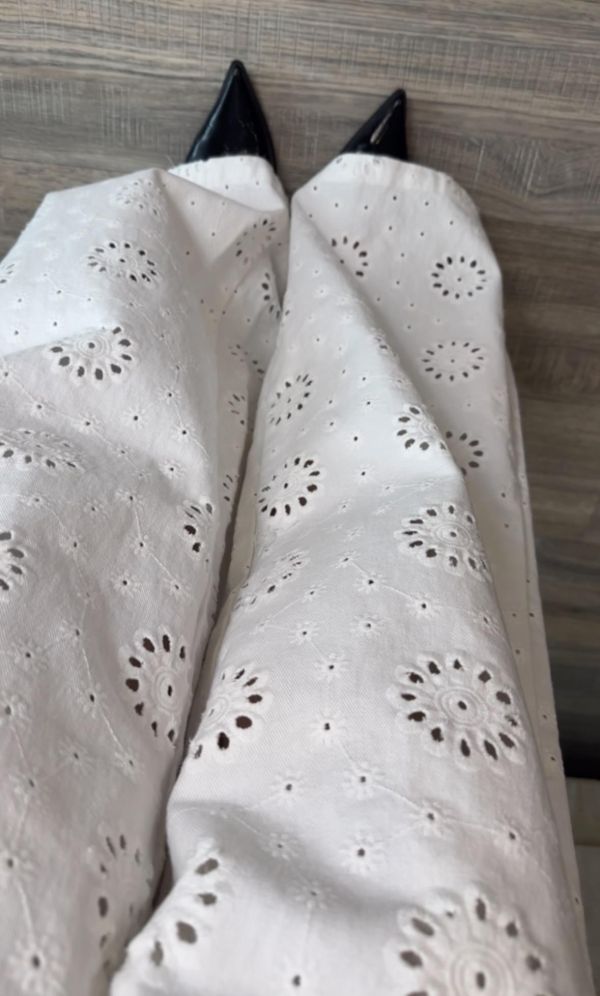 JP14 細緻時髦 簍空蕾絲白牛仔褲(附內裡，S/M) 