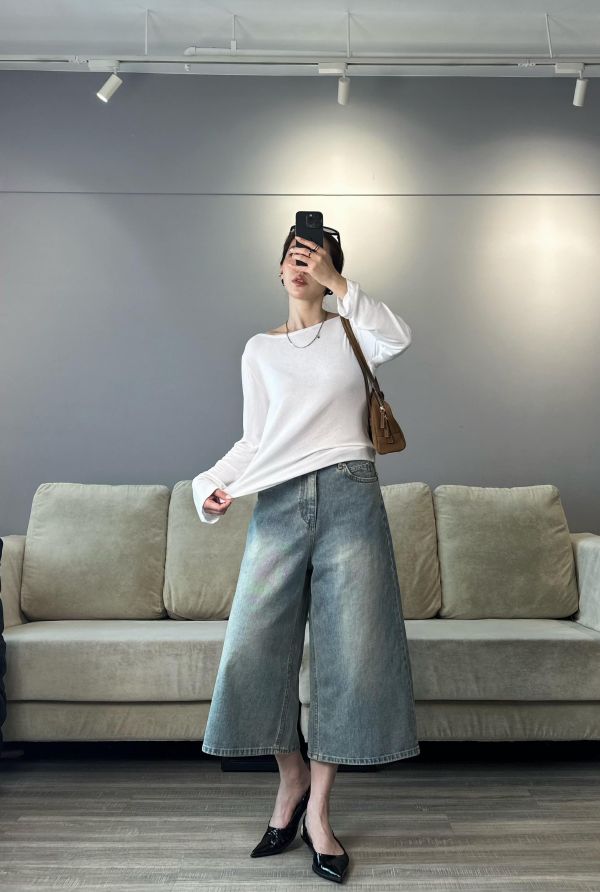 JP17 Tailor粉必收 隨便搭都時髦七分牛仔褲(水洗藍，S/M) 