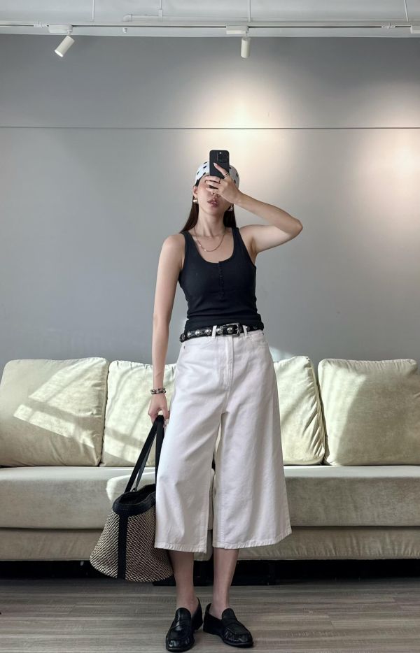 JP17 Tailor粉必收 隨便搭都時髦七分牛仔褲(白，S/M) 