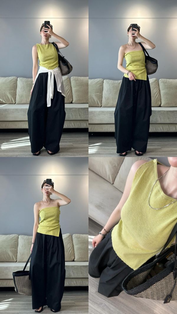 J04 一衣多穿 時髦雙側釦針織衫(檸檬黃) 