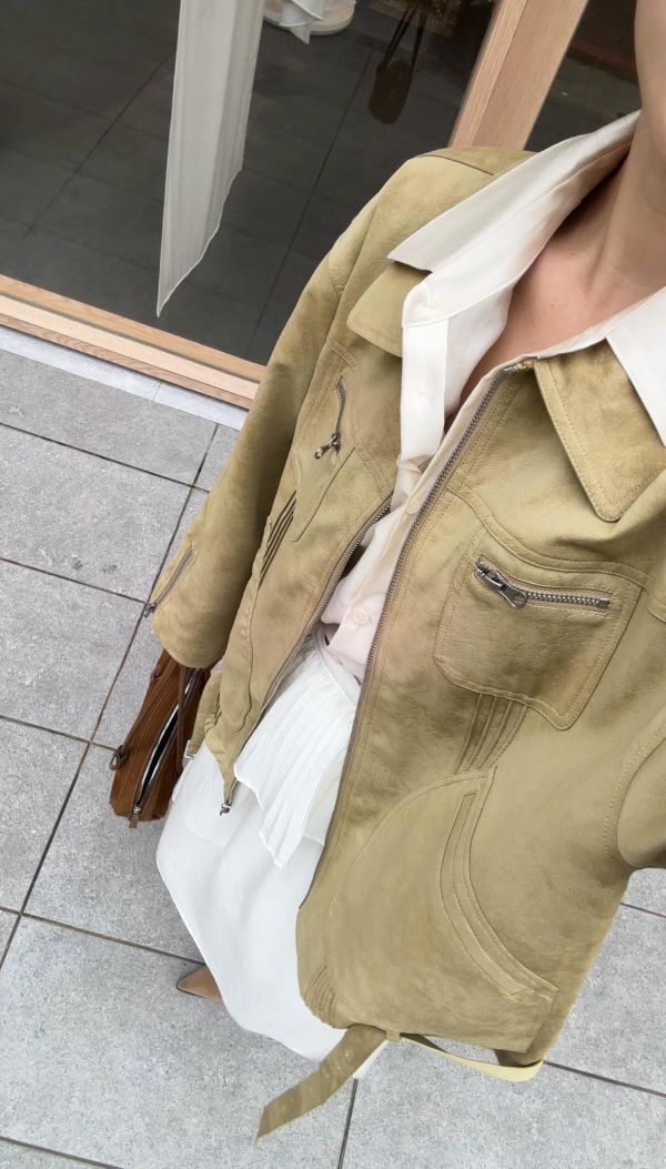H18 *現貨 細節滿滿 前拉鍊壓線霧面皮革外套(圖片色) 