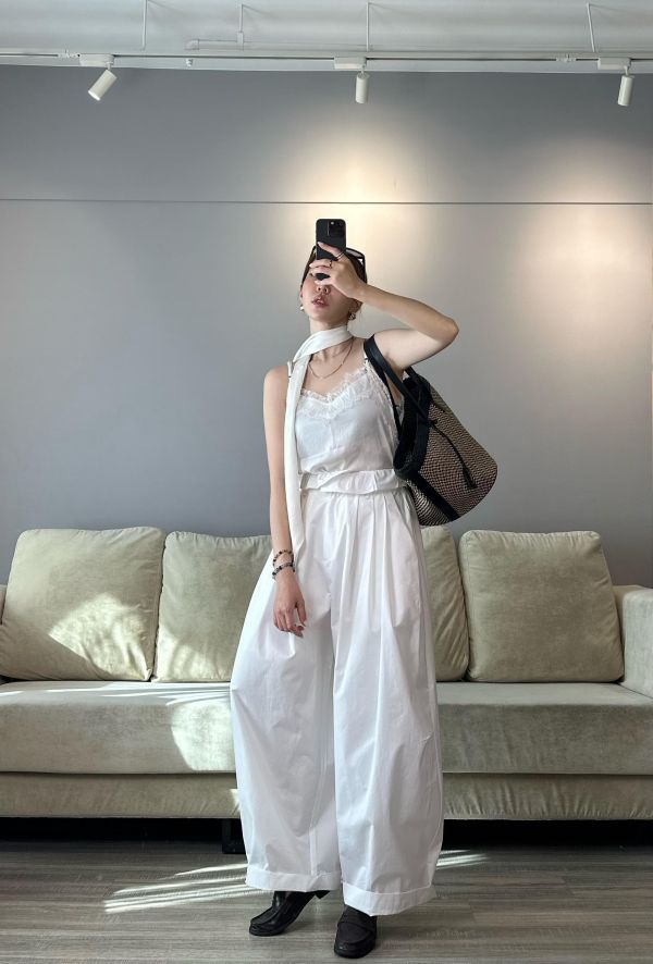 J19 繫帶細肩蕾絲背set(白) 