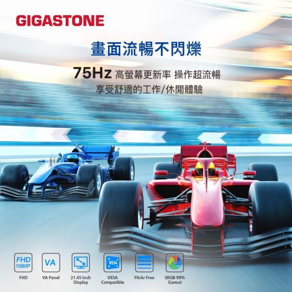 GIGASTONE 22型 FHD 護眼螢幕｜FreeSync同步、VA面板、75Hz、低藍光不閃屏、支援壁掛｜三年保固 Gigastone,螢幕,Monitor,IPS,FHD,護眼,極窄邊框,gaming,asus,rog,雷蛇,華碩,razer,msi,VESA壁掛,3年保固,VA