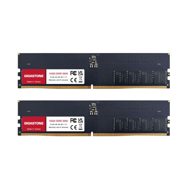 GIGASTONE DDR5 桌上型記憶體 4800/5600MHz｜16GB/32GB 台灣製造 高頻率 RAM 支援 Intel/AMD 平台 DDR5 Long-DIMM, 288 pin 1.1V 16GB / 32GB Single Channel Dual Channel Unbuffered On-Die ECC CL40 原生 44,800MB/s PC5-44800