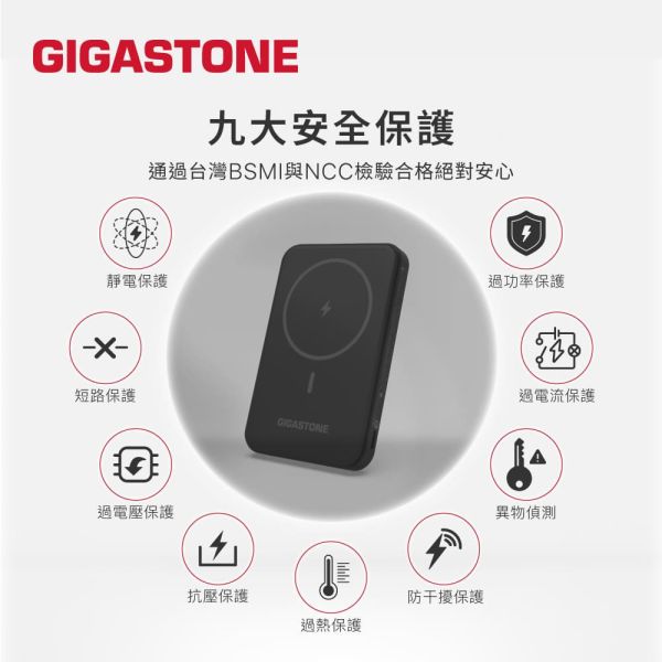 GIGASTONE 15W磁吸無線行動電源 5000mAh｜支持MagSafe/Qi雙標準/適用於iPhone，AirPods，三星，安卓手機，Qi耳機 GIGASTONE,MP-5000GO,15W,磁吸無線行動電源,5000mAh,MagSafe,Qi無線充,雙標準,無線快充,磁吸行動電源,iPhone 相容,AirPods 相容,Android 相容,三星 相容,Qi 耳機,Type-C 快充,輕薄行動電源,隨身無線充電,磁吸無線充電寶