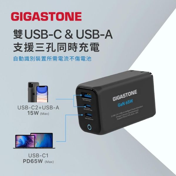 GIGASTONE 65W Max GaN氮化鎵三孔充電器 PD-7657｜散熱加強 適合 iPhone17/三星/安卓手機/平板/Mac筆電｜1年保固 GIGASTONE,65W快充,GaN氮化鎵,氮化鎵充電器,多孔充電器,三孔充電器,2C1A充電頭,USB-C快充,USB-A快充,PD3.0快充,PPS快充,QC4.0快充,MacBook充電器,iPhone快充頭,iPad快速充電,三星45W快充,Galaxy閃電快充2.0,Huawei快充,ASUS快充,Switch充電器,100W 5A線材,折疊插頭,迷你快充頭,小體積大功率,旅行充電器,