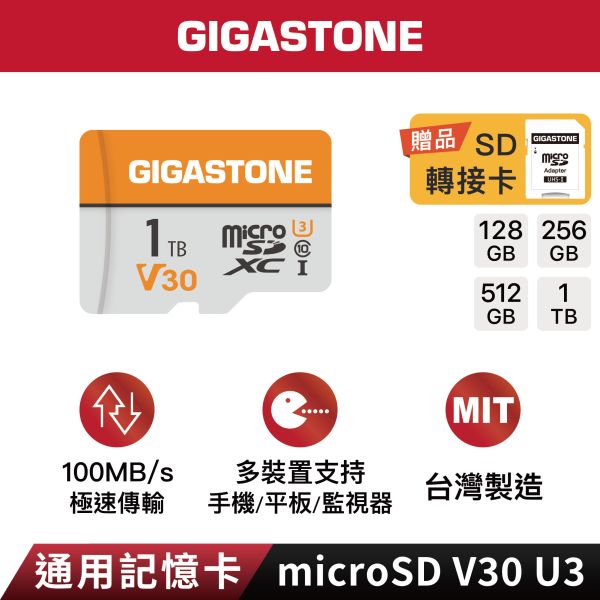 GIGASTONE 通用記憶卡 V30 U3 C10 microSD UHS-I｜五年保固，適用 數位相機，兒童相機，手機、相機，平板，附SD轉卡 GIGASTONE 通用記憶卡 V30 U3 C10 microSD UHS-I 1TB/512GB/256GB｜五年保固,適用 數位相機,兒童相機,手機、相機,平板,附SD轉卡