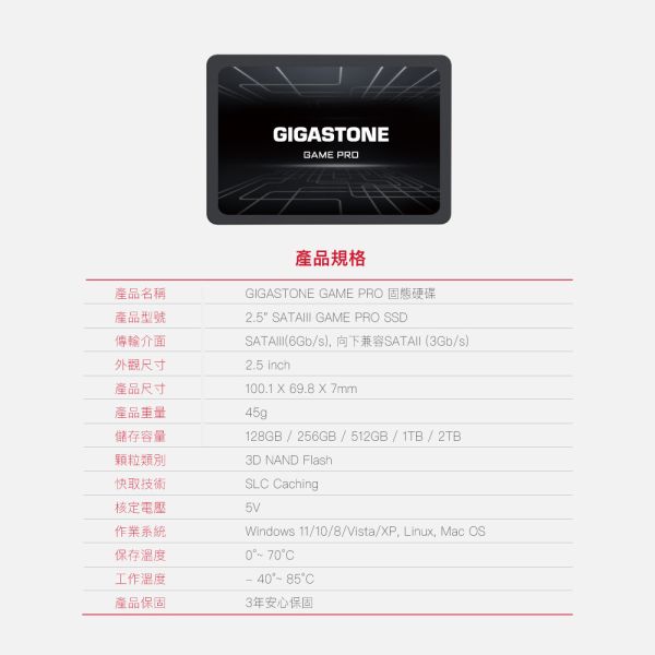 GIGASTONE 遊戲固態硬碟 GAME PRO 內接式 SSD 2.5吋 SATA｜480GB ~ 1TB 最高540MB/s GIGASTONE 遊戲固態硬碟 GAME PRO 內接式 SSD 2.5吋 SATA｜4TB/2TB/1TB/960GB/512GB/480GB/256GB/240GB/128GB/120GB