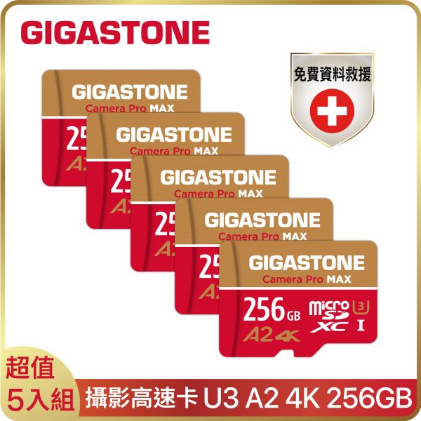 【256GB 五入組】4K 高速攝影記憶卡 Camera Pro MAX Gigastone,MicroSD,A2V60,高速記憶卡,256GB,附轉卡,讀取速度快,五年保固,備份豆腐,switch,空拍機,遊戲部落客,遊戲記憶卡,Go Pro,單眼,運動相機,256G,microSD,SD,A2快速效能等級