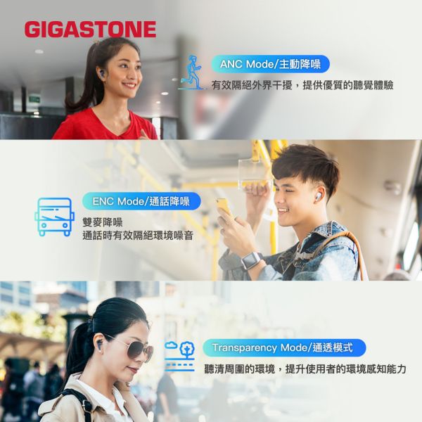 GIGASTONE True Wireless 真無線降噪藍牙耳機 TAQ1｜遊戲低延遲/藍芽耳機/抗噪真無線/ANC主動降噪/ENC/通透模式 Gigastone TAQ1 , ENC,ANC抗噪, 藍芽, 單耳, 雙耳, 防水 無線, Wireless, 通話, Headphone,
