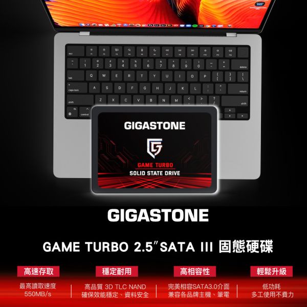 GIGASTONE 遊戲固態硬碟 TURBO 內接式 SSD 2.5吋 SATA｜1TB/512GB/256GB 最高560MB/s GIGASTONE 遊戲固態硬碟 TURBO 內接式 SSD 2.5吋 SATA｜1TB/512GB/256GB 最高560MB/s