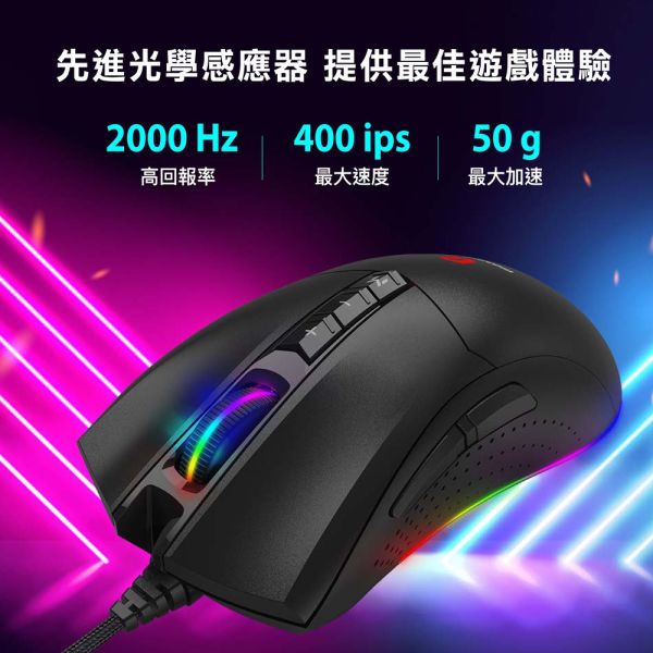 GIGASTONE GM-X061 RGB 高耐用電競滑鼠｜旗艦款 / 16000 DPI / 自訂按鍵10個 / 遊戲巨集 / 軟體控制 Gigastone,原相PMW高階感應器,遊戲體驗,最高16000 DPI,400 IPS,加速度50g,槍戰,團隊競技,遊戲使用