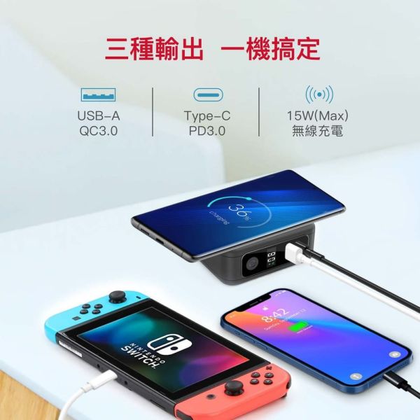 GIGASTONE 20W Qi無線旅充行動電源 10000mAh QP-10200B｜適用 iPhone17/三星/華為/華碩手機等裝置快充/自帶插頭 Gigastone,4合1,Qi,無線,旅充,行動電源,QP-10200B,USB,Type-C,10000mAh,PD3.0,無線充電,15W,Typec,大容量行動電源,Switch, Mac ,同時充電,iPhone13,FCC,BSMI,iPhone13,iPhone14