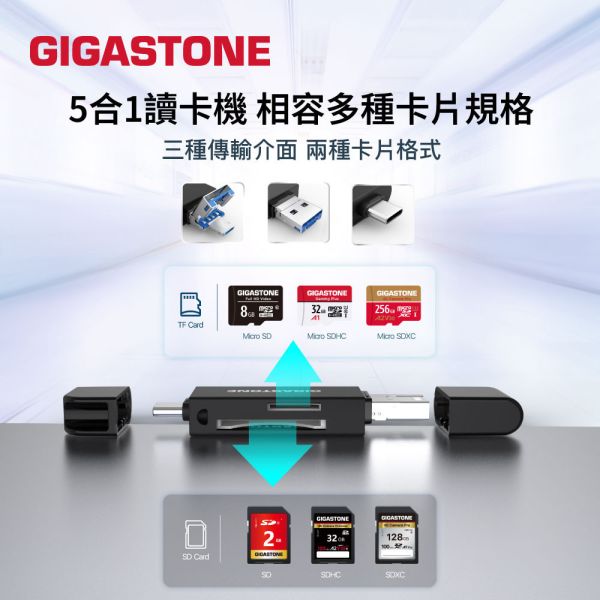 GIGASTONE 五合一 三介面高效能讀卡機 CR-U2ABC200-BK｜支持 microSD/SD 記憶卡一機搞定 GIGASTONE 五合一 三介面高效能讀卡機 CR-U2ABC200-BK｜支持 microSD/SD 記憶卡一機搞定
