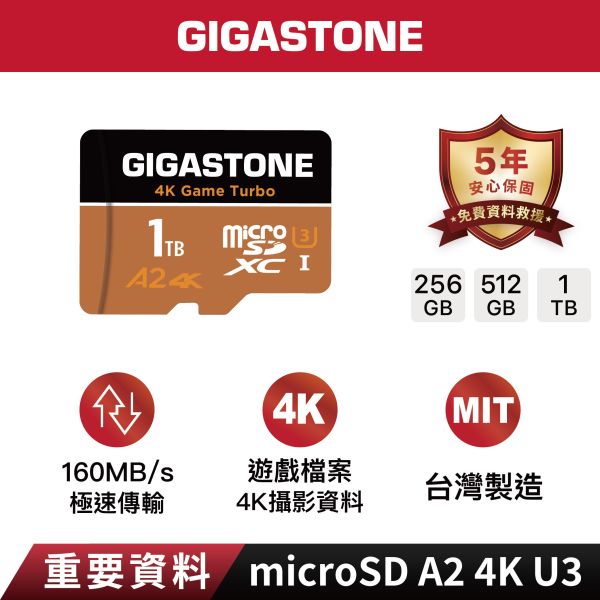 GIGASTONE 4K 資料救援高速記憶卡 A2 U3 microSD UHS-I｜五年資料救援系列，適用 Switch，專業攝影，檔案儲存， 附SD轉接卡 GIGASTONE 4K 資料救援高速記憶卡 A2 U3 microSD UHS-I 1TB/512GB/256GB/128GB/64GB｜五年資料救援系列,適用 Switch,專業攝影,檔案儲存, 附SD轉接卡