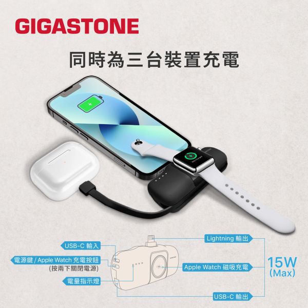 GIGASTONE 15W直插式口袋行動電源 5000mAh MP5000｜折疊接頭/自帶線/三合一行動電源/支援Iphone/藍牙耳機/Apple Watch 直插式行動電源,口袋行動電源,MP5000,15W快充行動電源,自帶線行動電源,三合一行動電源,iPhone行動電源,藍牙耳機充電,AppleWatch充電,5000mAh行動電源