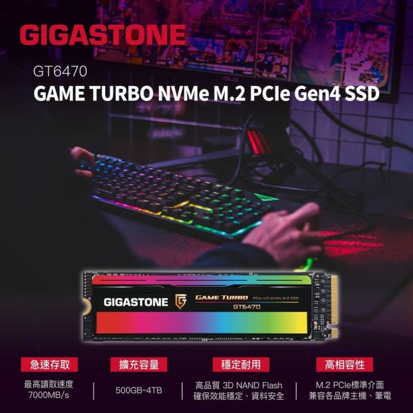 GIGASTONE 電競固態硬碟 SSD M.2 NVMe PCIe Gen4｜500GB/1TB/2TB 7000MB/s 適用筆電/桌機 PCle Gen3 SSD GT6470 2TB
