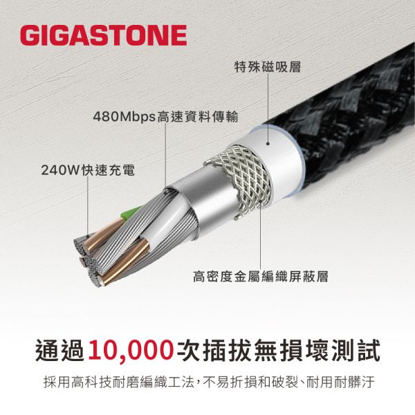 GIGASTONE 磁吸編織 240W Type-C to C 傳輸線 CC-8800｜適用 iPhone/iPad/三星/筆電/華為/Type-C 裝置/平板快充充電線 GIGASTONE 磁吸編織 240W Type-C to C 傳輸線 CC-8800｜適用 iPhone/iPad/三星/筆電/華為/Type-C 裝置/平板快充充電線