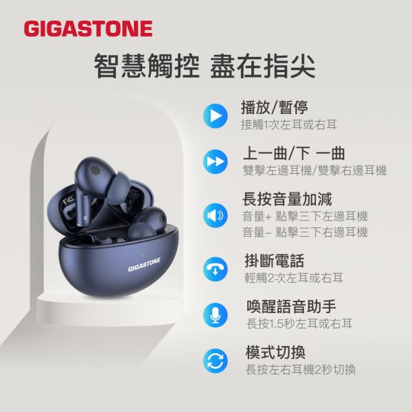 GIGASTONE True Wireless 真無線降噪藍牙耳機 TAQ1｜遊戲低延遲/藍芽耳機/抗噪真無線/ANC主動降噪/ENC/通透模式 Gigastone TAQ1 , ENC,ANC抗噪, 藍芽, 單耳, 雙耳, 防水 無線, Wireless, 通話, Headphone,