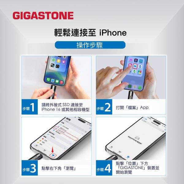 GIGASTONE Type-C雙介面固態硬碟 外接式 SSD｜1TB/500GB 最高1050MB/s｜iPhone16/Mac/筆電適用 GIGASTONE Type-C雙介面固態硬碟 外接式 SSD｜1TB/500GB 最高1050MB/s｜iPhone16/Mac/筆電適用