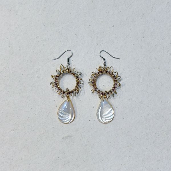 【藍珊瑚】大圈水滴珍珠貝耳環 貝殼,項鍊,海洋廢物,魚骨,骨頭,珍珠貝,藍珊瑚,珊瑚,黃銅