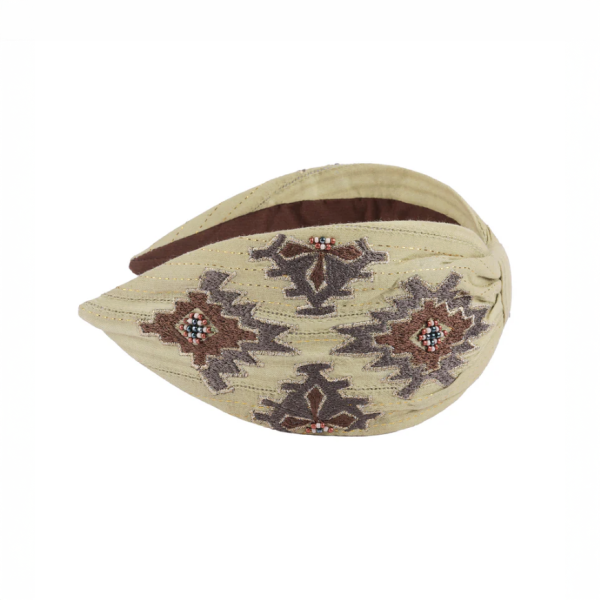 【Namjosh】手工珠繡髮箍＿橄欖綠棕色圖騰 髮夾、髮飾、手工刺繡