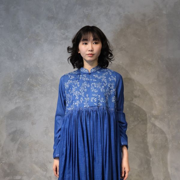【Maku Textile】BAIJI_644 手織,手紡紗,洋裝,棉,植物染,草木染