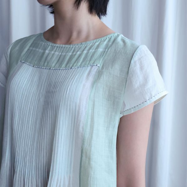 【Maku Textile】Mogra薄荷綠洋裝 手織,手紡紗,洋裝,植物染,卡蒂棉,蠶絲