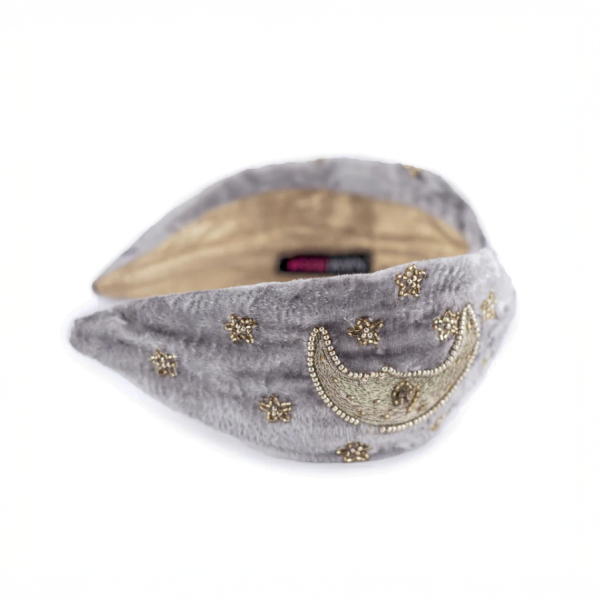 【Namjosh】手工珠繡髮箍＿銀色絨布月亮 髮夾、髮飾、手工刺繡