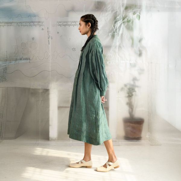 【Maku Textile】MOSS洋裝外套 手織,手紡紗,洋裝,亞麻,植物染,草木染