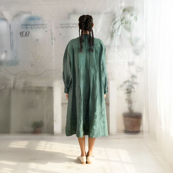 【Maku Textile】MOSS洋裝外套 手織,手紡紗,洋裝,亞麻,植物染,草木染