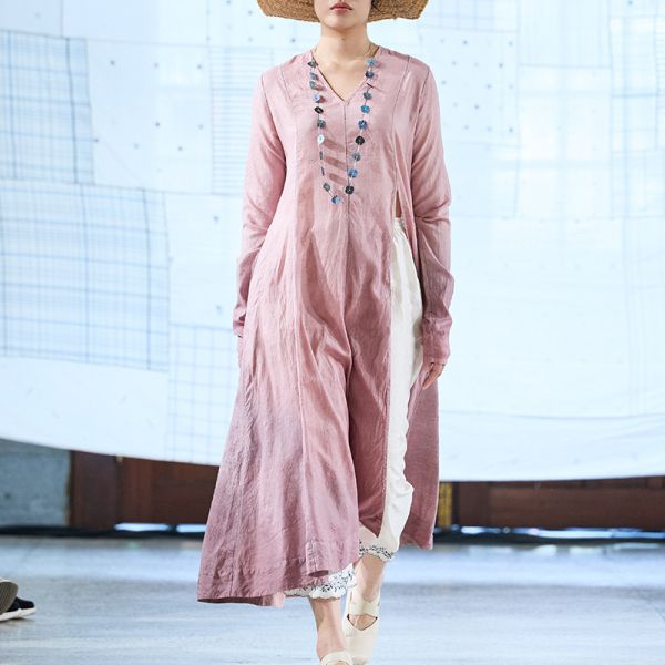 【Maku Textile】Orion春櫻睡蓮洋裝_小渕裕染製 手織,手紡紗,洋裝,泥染,弁柄染,礦物染,卡蒂棉,蠶絲