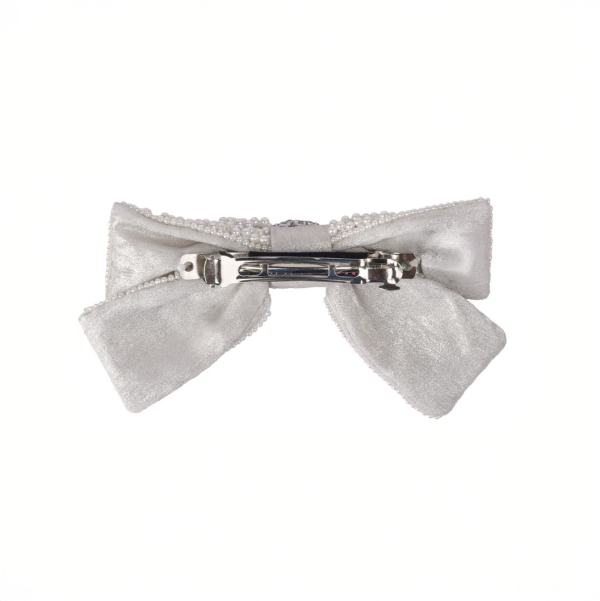 【Namjosh】 手工珠繡蝴蝶結髮夾＿銀白色 髮夾、髮飾、手工刺繡