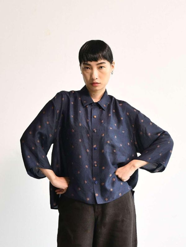 【Maku Textile】OSCAR襯衫 手織,手紡紗,上衣,蠶絲,絲,植物染,草木染