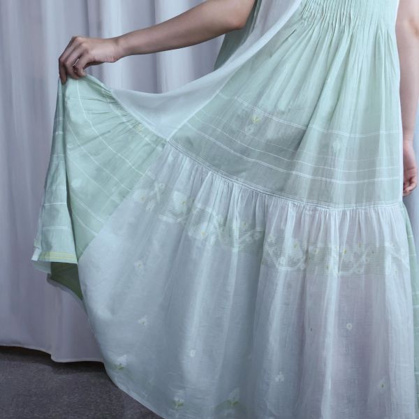 【Maku Textile】Mogra薄荷綠洋裝 手織,手紡紗,洋裝,植物染,卡蒂棉,蠶絲