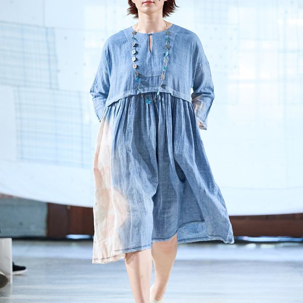 【Maku Textile】Sefid藍靛睡蓮洋裝_小渕裕染製 手織,手紡紗,洋裝,泥染,弁柄染,礦物染,卡蒂棉
