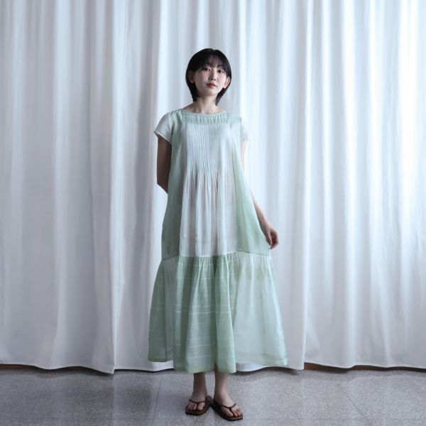 【Maku Textile】Mogra薄荷綠洋裝 手織,手紡紗,洋裝,植物染,卡蒂棉,蠶絲
