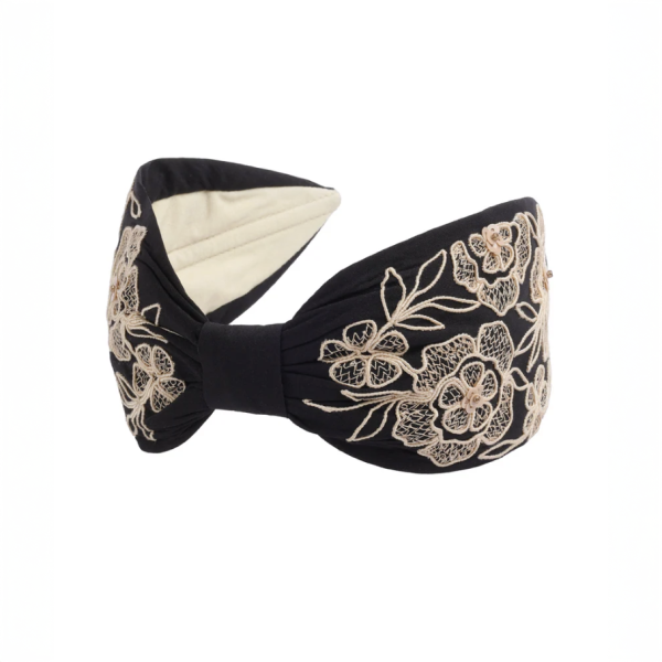 【Namjosh】手工珠繡髮箍＿黑底粉膚色繡花 髮夾、髮飾、手工刺繡