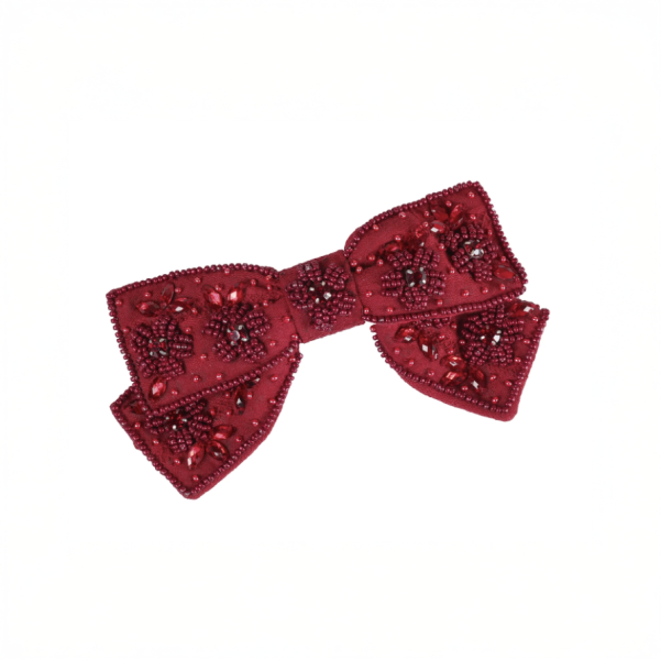 【Namjosh】手工珠繡蝴蝶結髮夾_聖誕紅 髮夾、髮飾、手工刺繡