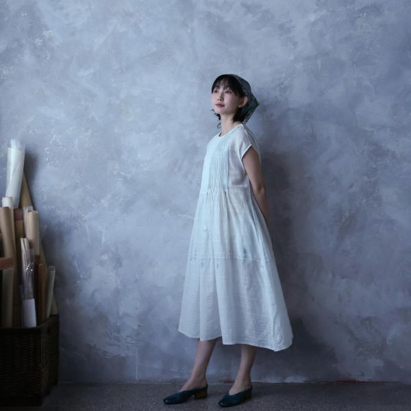 【Maku Textile】KASUMI水藍洋裝 手織,手紡紗,洋裝,植物染,卡蒂棉