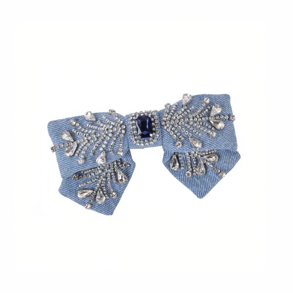 【Namjosh】手工珠繡蝴蝶結髮夾＿淺色單寧 髮夾、髮飾、手工刺繡