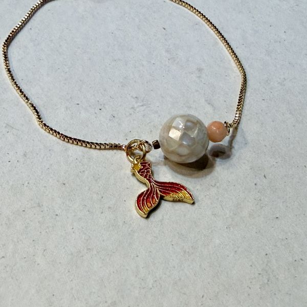 【藍珊瑚】魚尾珐瑯手鍊 珐瑯,耳環,海洋廢物,魚骨,骨頭,藍珊瑚,珊瑚,銅鍍金,魚尾