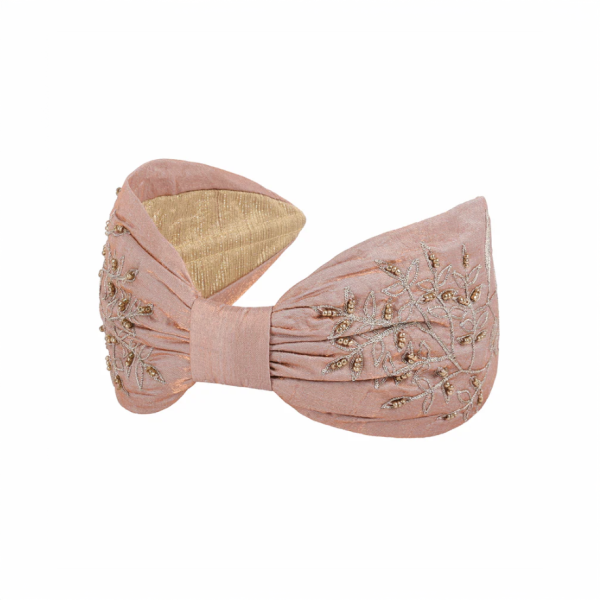 【Namjosh】手工珠繡髮箍＿粉紅金珠白葉 髮夾、髮飾、手工刺繡