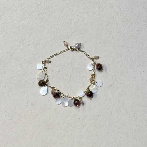 【藍珊瑚】珍珠貝瑪瑙手鍊 珍珠貝,手鍊,海洋廢物,魚骨,骨頭,藍珊瑚,珊瑚,瑪瑙,銅鍍金