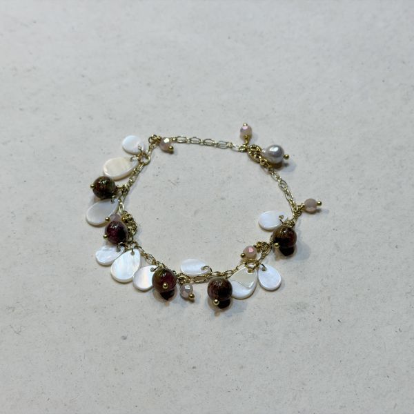 【藍珊瑚】珍珠貝瑪瑙手鍊 珍珠貝,手鍊,海洋廢物,魚骨,骨頭,藍珊瑚,珊瑚,瑪瑙,銅鍍金